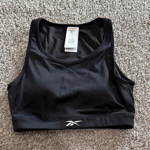 Reebok Black Racerback Sports Bra with White Logo